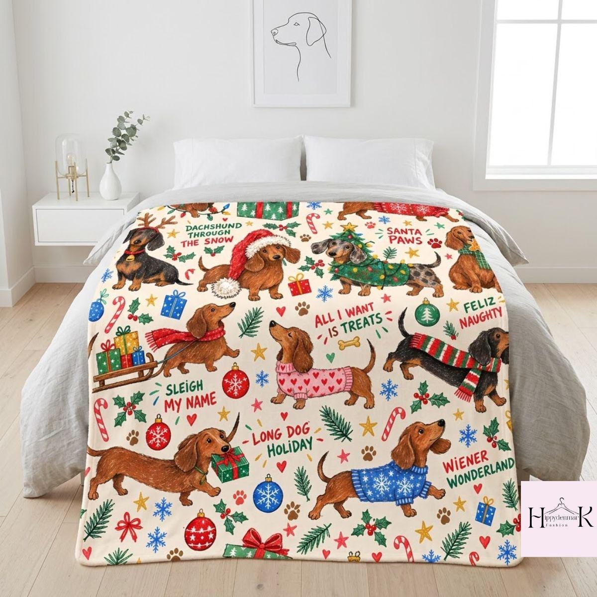 Dachshund Christmas Blanket, Funny Wiener Dog Holiday Throw, Cute Christmas Dog Mom Blanket, Christmas Doxie Gift, Dog Lovers Gift