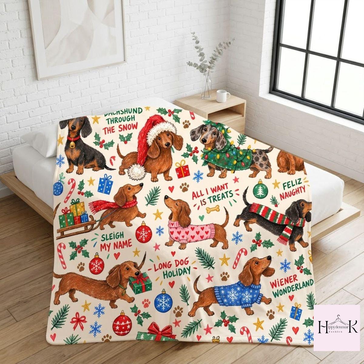 Dachshund Christmas Blanket, Funny Wiener Dog Holiday Throw, Cute Christmas Dog Mom Blanket, Christmas Doxie Gift, Dog Lovers Gift