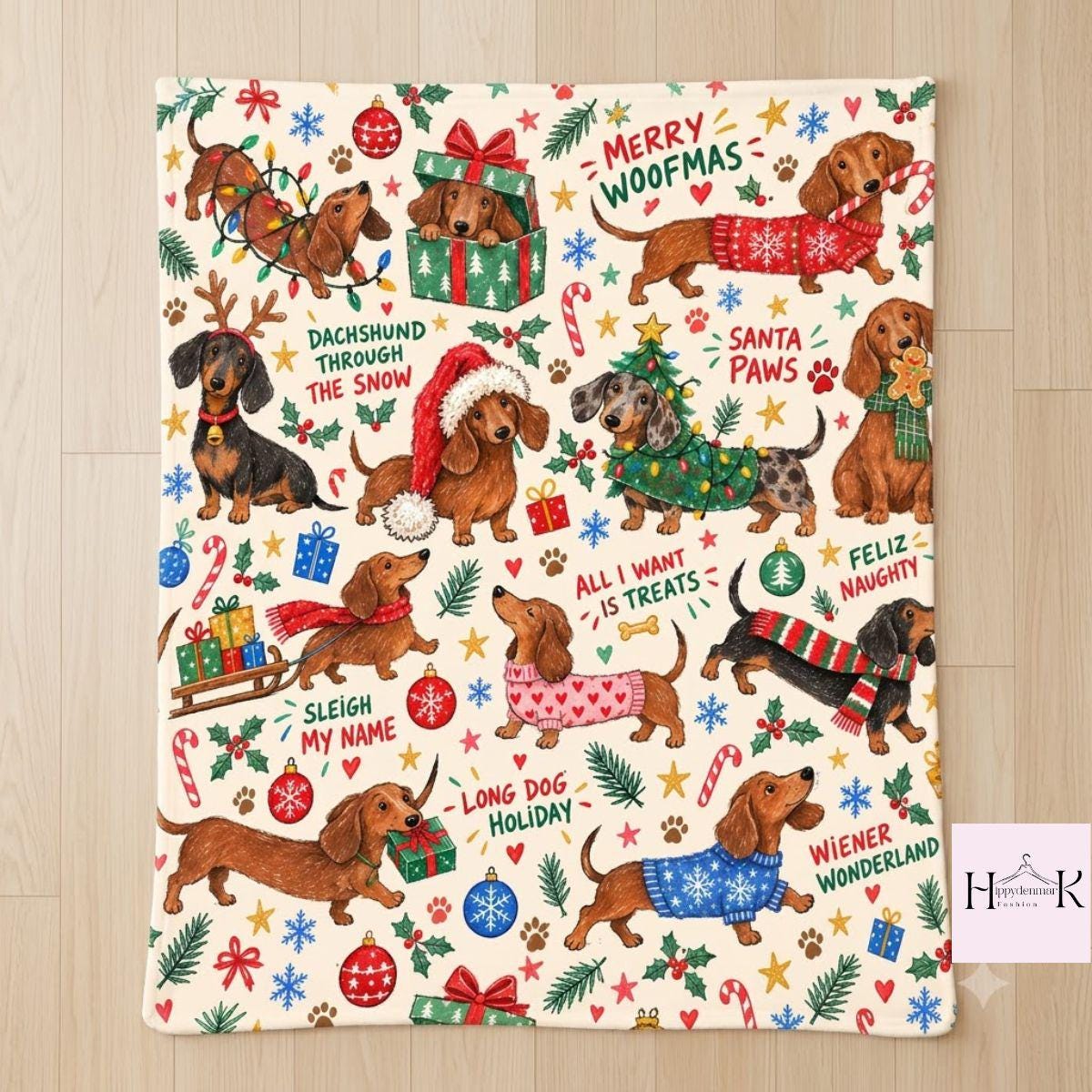 Dachshund Christmas Blanket, Funny Wiener Dog Holiday Throw, Cute Christmas Dog Mom Blanket, Christmas Doxie Gift, Dog Lovers Gift