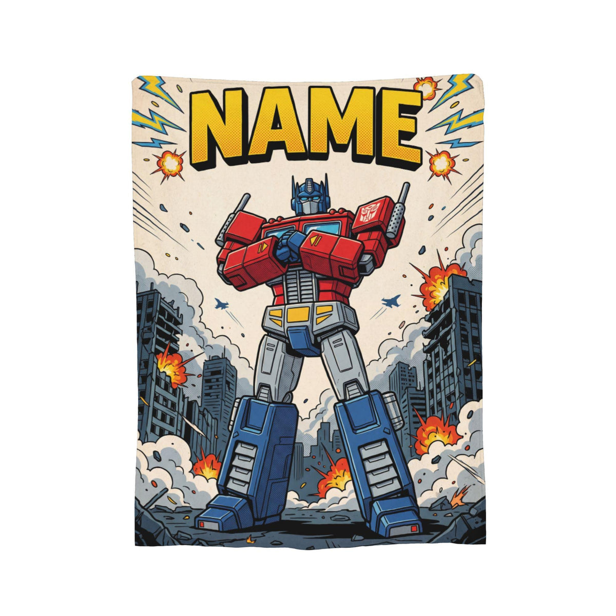Transformers Optimus Prime Flannel Blanket, Retro Comic Hero Throw, Boys Room Bedding Decor, Birthday Gift, Custom Name Blanket