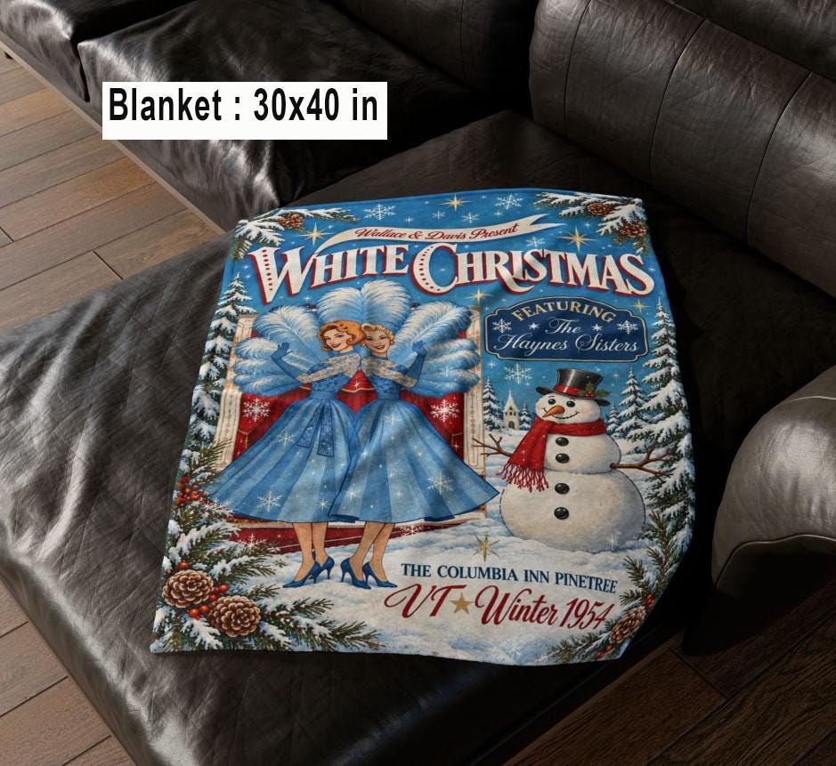 White Christmas Sisters 1954 Movie Fleece Blanket, Sisters Mid Century Modern Holiday Blanket Gifts, Vintage 1954 Holiday Home Decor