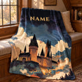 Personalized Magic Castle Blanket, Custom Name Fantasy Flannel Throw, Enchanted Night Sky Gift