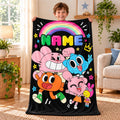 Personalized Cartoon Family Flannel Throw Blanket, Custom Name, Rainbow Stars
