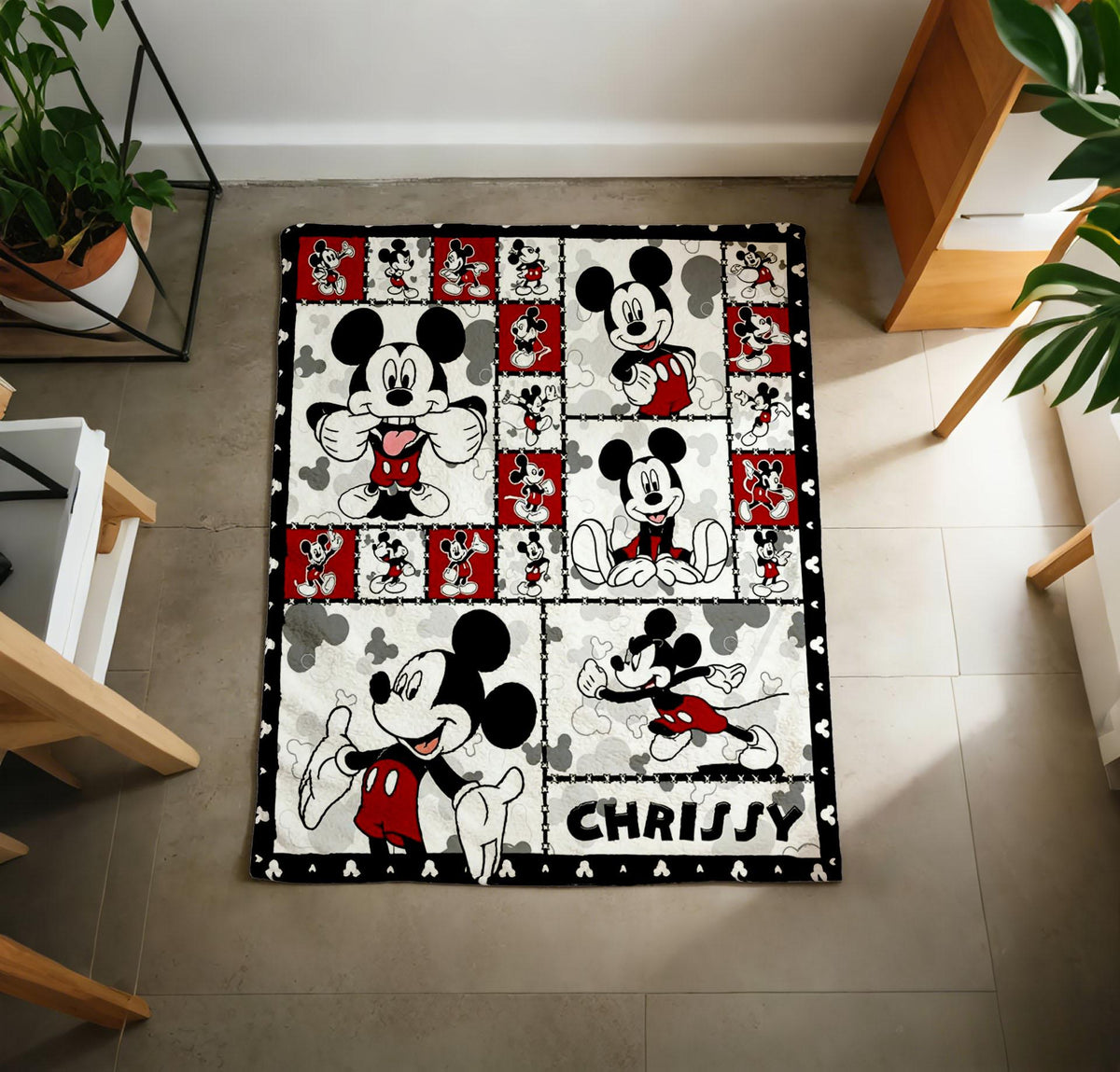 Personalized Mickey Mouse Collage Blanket, Custom Name Soft Throw (Flannel)