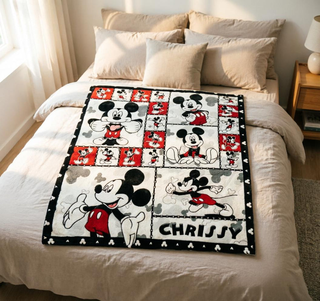 Personalized Mickey Mouse Collage Blanket, Custom Name Soft Throw (Flannel)