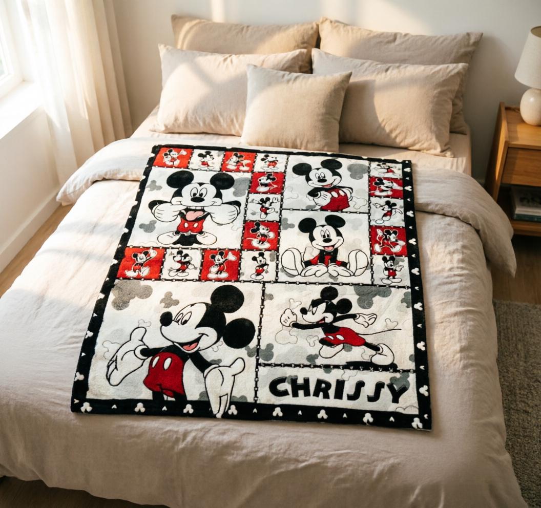 Personalized Mickey Mouse Collage Blanket, Custom Name Soft Throw (Flannel)