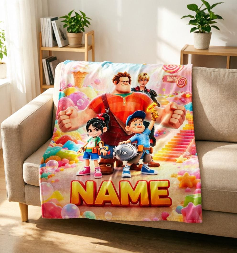 Personalized Wreck-It Ralph Fleece Blanket, Custom Name, Retro Pixel Game Throw