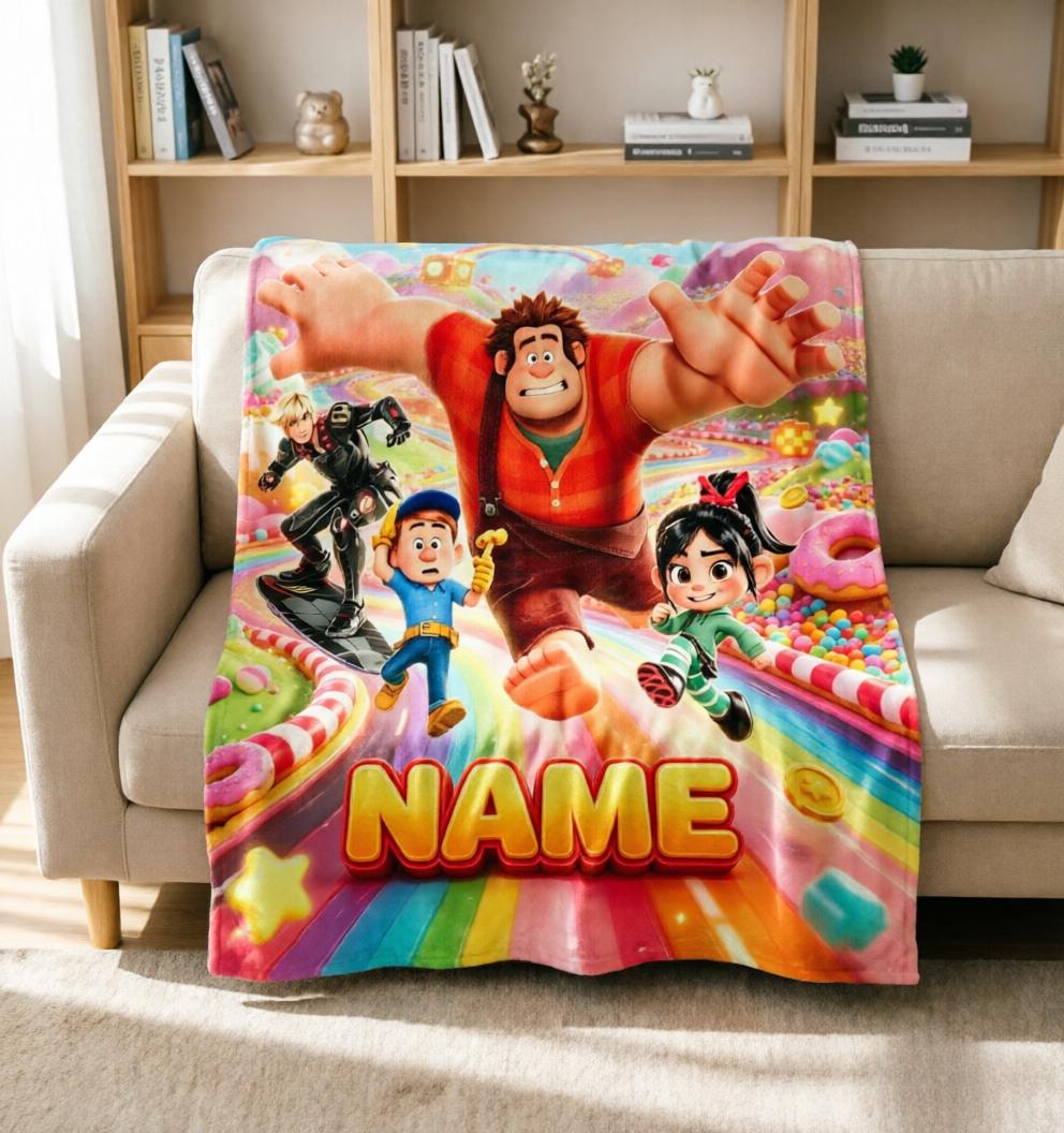 Personalized Wreck-It Ralph Fleece Blanket, Custom Name, Retro Pixel Game Throw