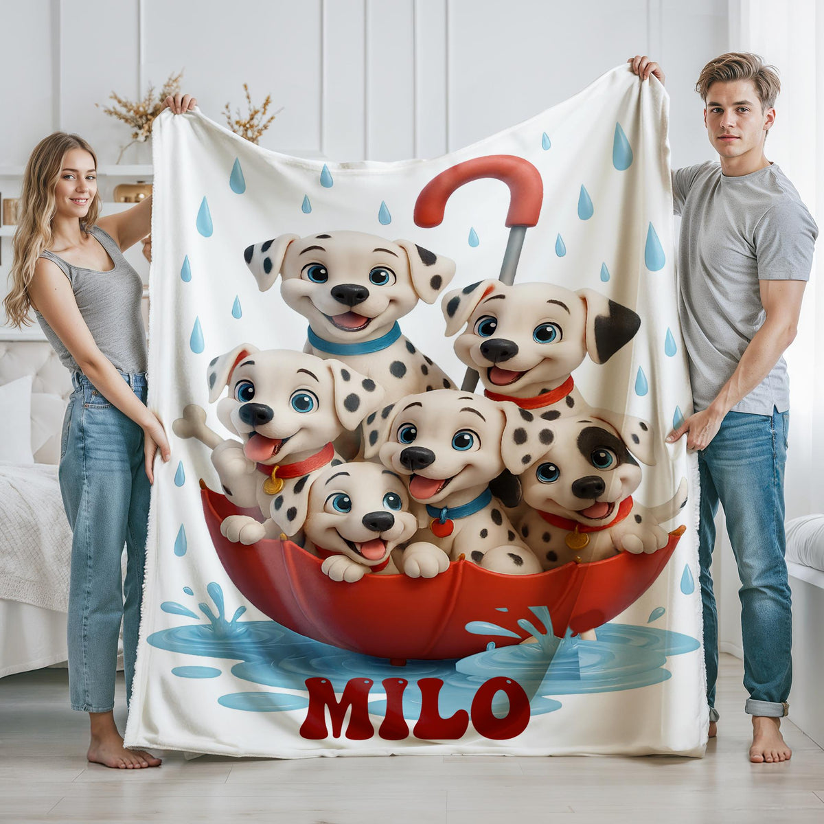 Personalized Dalmatian Puppy Blanket, Custom Puppy Throw with Name, Cute Spotted Dog Blanket, Rainy Day Puppy Gift, Cozy Kids Blanket