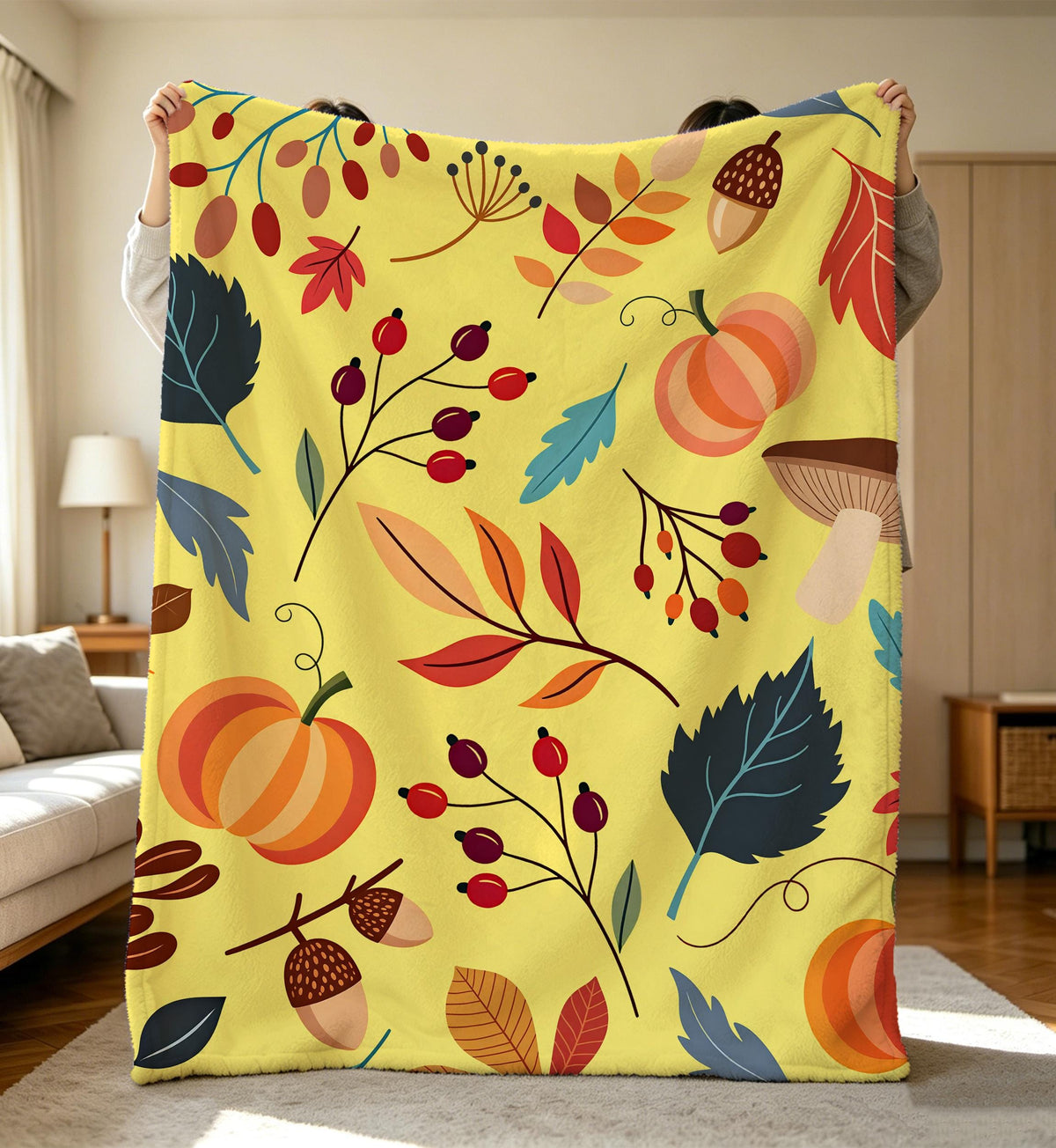 Harvest Blanket,Autumn Flannel Throw Blanket,Cozy Fall Pumpkins Leaves Throw,Pumpkin Farmhouse Decor,Housewarming Gift,Fall Home Decor Gift