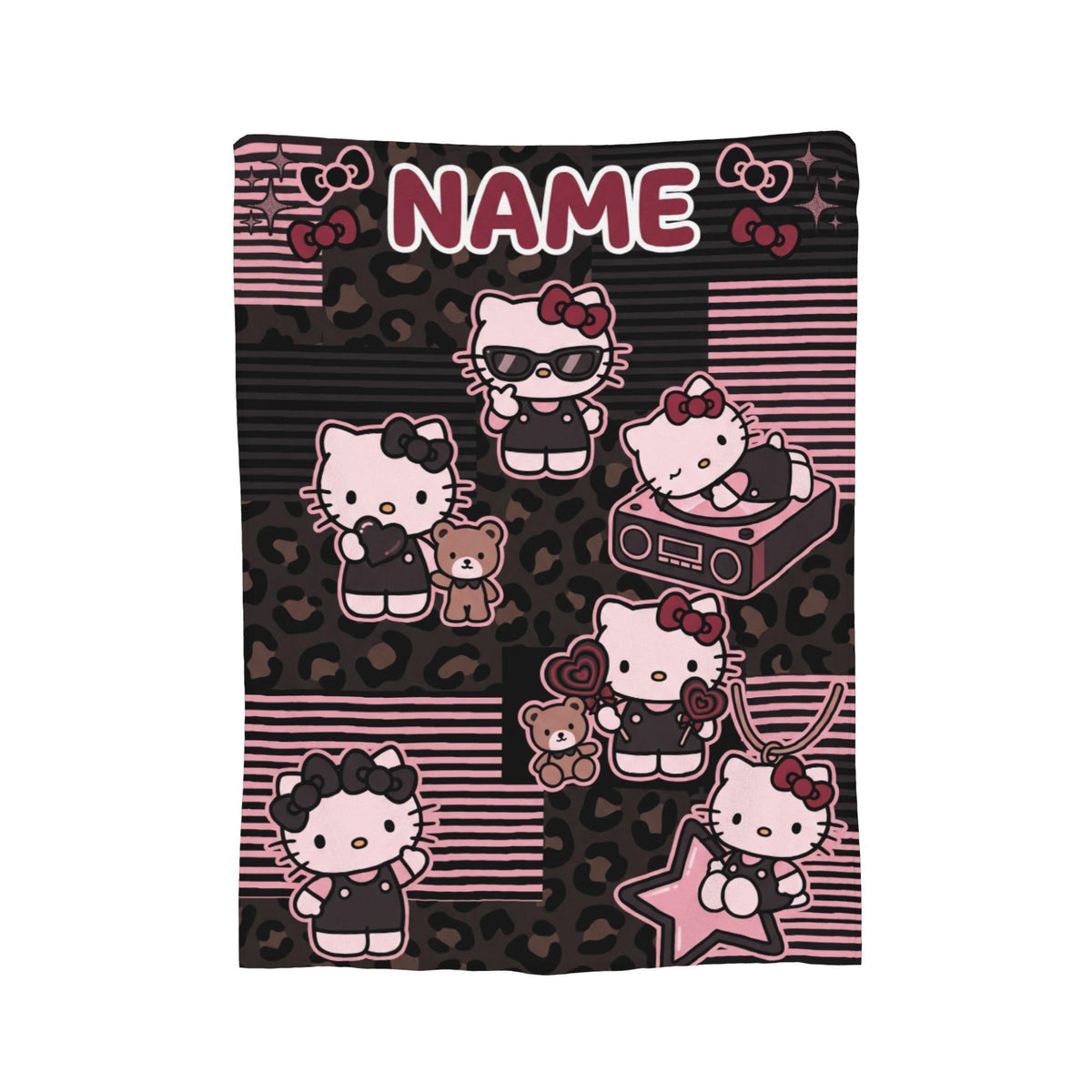 Personalized Leopard Kitty Blanket, Custom Name Y2K Throw, Girly Aesthetic Bedroom Bedding, Birthday Gift for Daughter Teen, Flannel Blanket