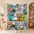 Monster Doodle Blanket Soft Throw, Weirdcore Fleece Throw, Funny Cryptid Creature Gift.