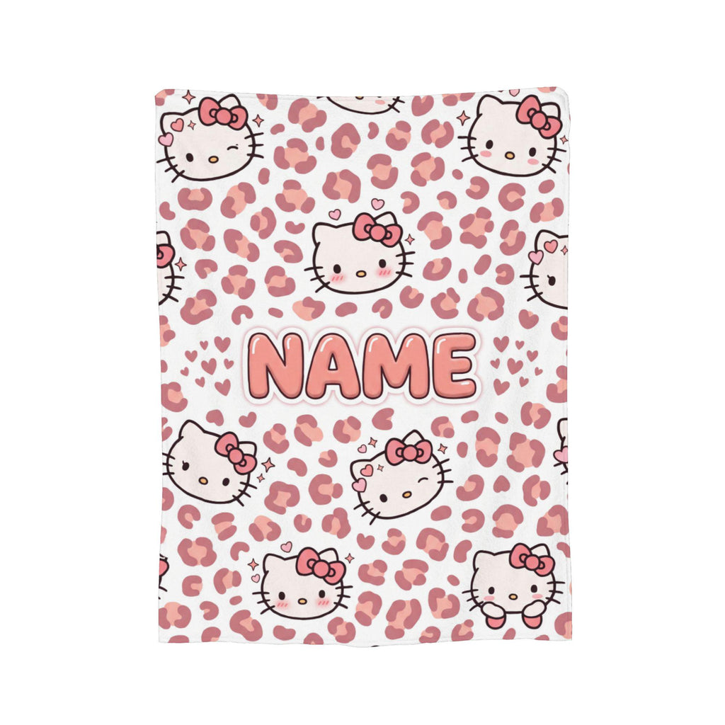 Personalized Pink Leopard Blanket, Custom Kitty Throw, Girly Nursery Bedroom Bedding, Birthday Gift for Daughter Girl, Flannel Fleece Throw
