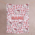 Personalized Pink Leopard Blanket, Custom Kitty Throw, Girly Nursery Bedroom Bedding, Birthday Gift for Daughter Girl, Flannel Fleece Throw