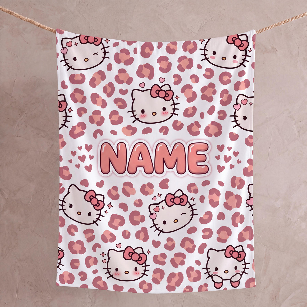 Personalized Pink Leopard Blanket, Custom Kitty Throw, Girly Nursery Bedroom Bedding, Birthday Gift for Daughter Girl, Flannel Fleece Throw