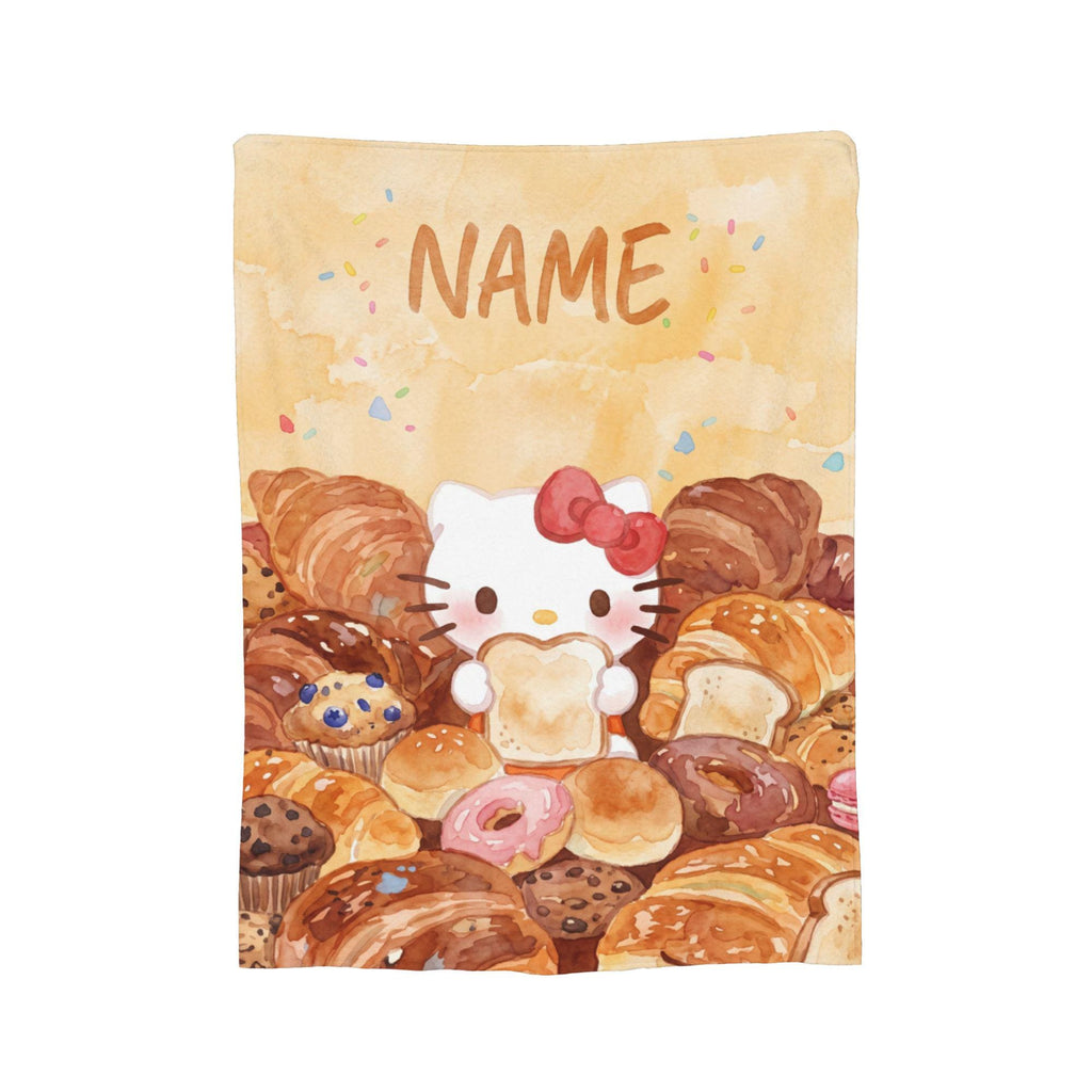 Personalized Bakery Kitty Blanket, Custom Bread Pastry Throw, Cute Foodie Nursery Bedding, Birthday Gift for Daughter Girl Flannel Blanket