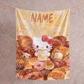 Personalized Bakery Kitty Blanket, Custom Bread Pastry Throw, Cute Foodie Nursery Bedding, Birthday Gift for Daughter Girl Flannel Blanket