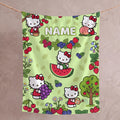 Personalized Orchard Kitty Blanket, Custom Fruit Garden Throw, Cute Kids Nursery Bedding, Birthday Gift for Daughter Girl Flannel Blanket