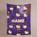 Personalized Halloween Kitty Blanket, Custom Spooky Throw, Cute Witch Kids Bedding Decor, Birthday Gift for Daughter Girl Flannel Blanket
