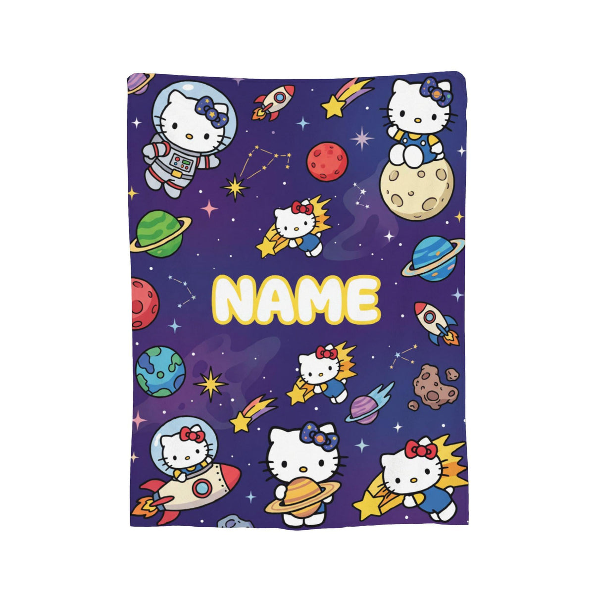 Personalized Space Kitty Blanket, Custom Galaxy Throw, Astronaut Kids Bedroom Bedding, Birthday Gift for Daughter Girl, Flannel Fleece Throw