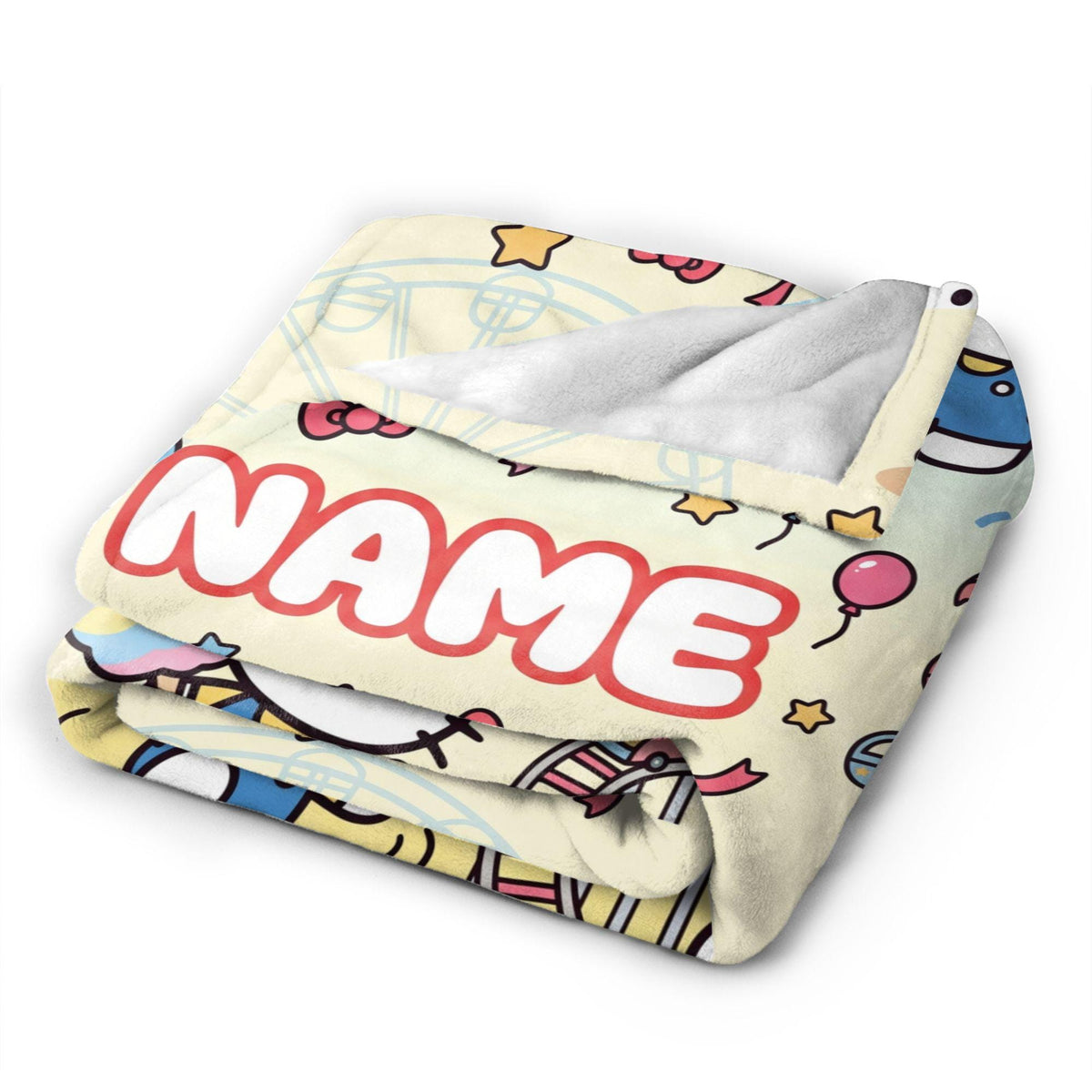 Personalized Carnival Kitty Blanket, Custom Amusement Park Throw, Kids Room Nursery Bedding, Birthday Gift for Daughter Girl Flannel Blanket