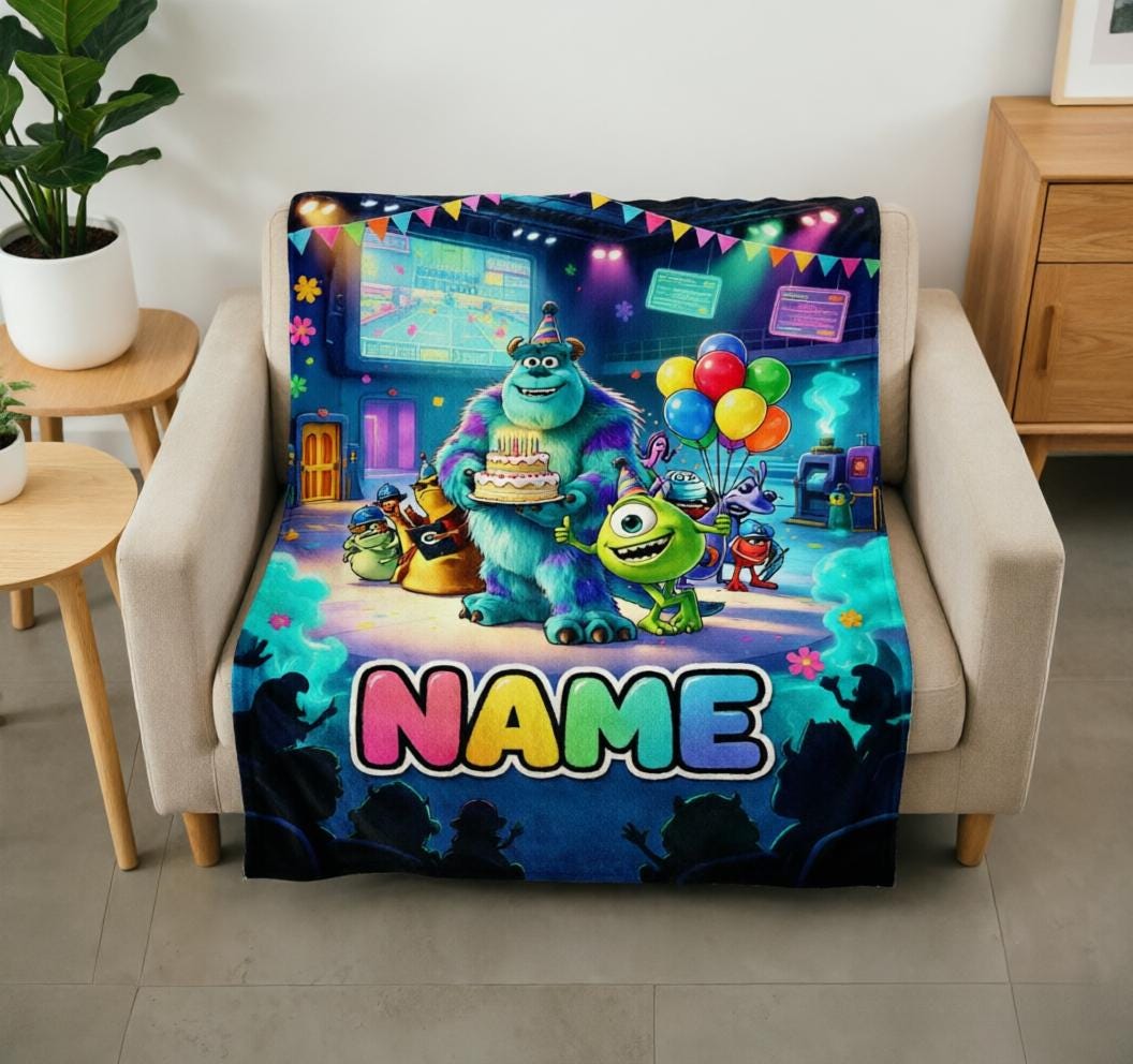 Birthday Monster Blanket Soft Throw Personalized Name, Sweet Kid Surprise