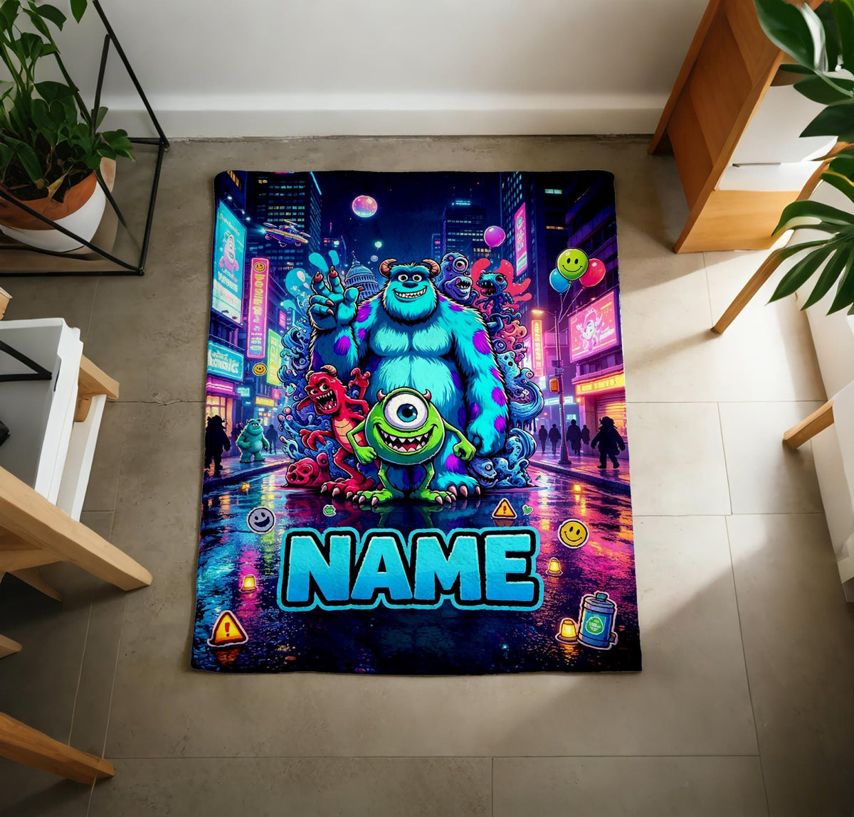 Rooftop Monster Blanket Soft Throw Personalized Name, Epic Child Present