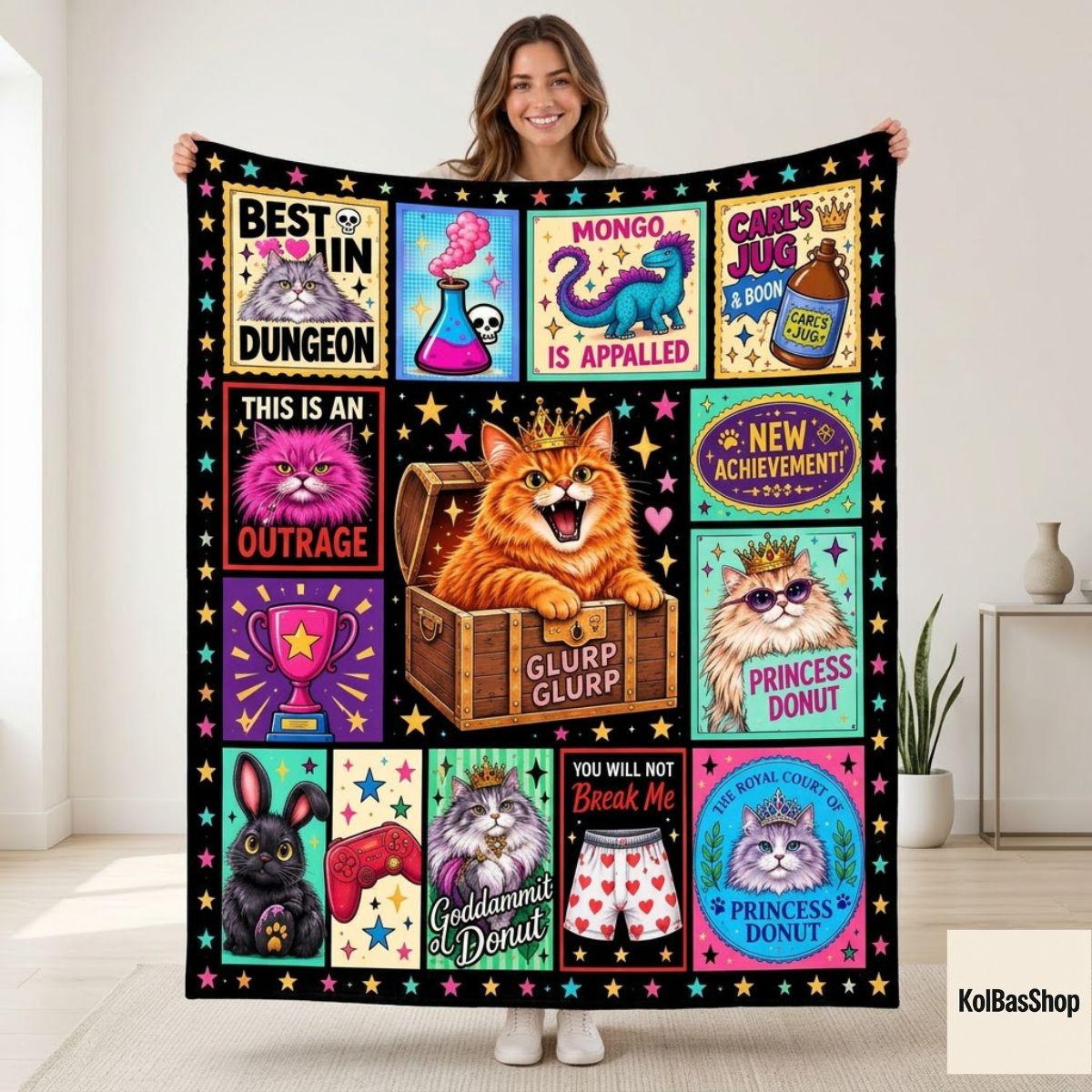 Funny Dungeon Crawler Carl Blanket, Princess Donut and Mongo Throw, LitRPG Book Lover Gift, Fantasy Reader Blanket, Christmas Gift Idea