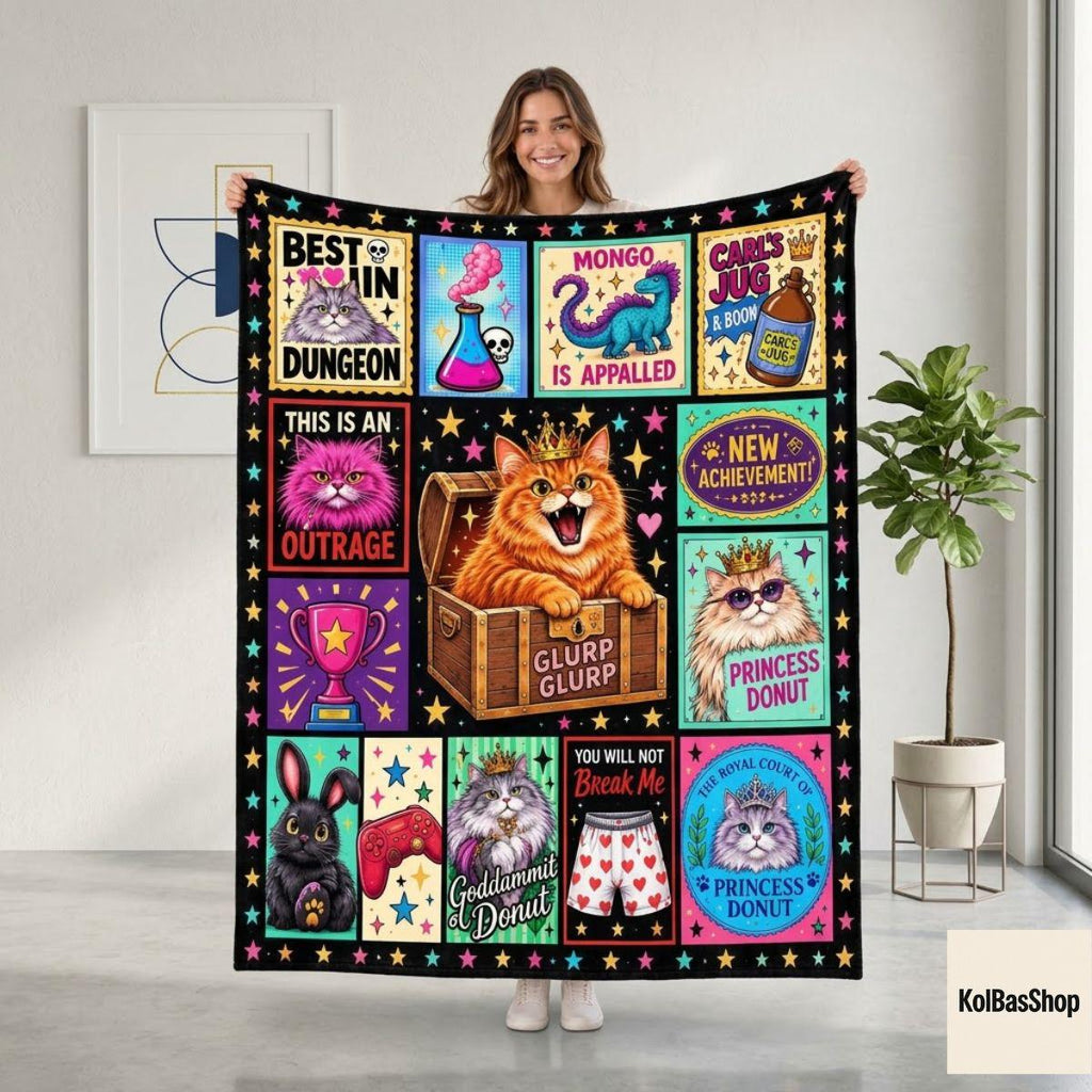 Funny Dungeon Crawler Carl Blanket, Princess Donut and Mongo Throw, LitRPG Book Lover Gift, Fantasy Reader Blanket, Christmas Gift Idea