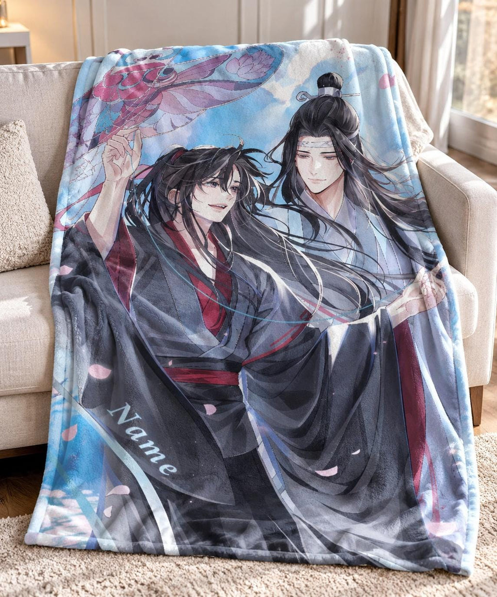 Personalized Mo Dao Zu Shi Flannel Blanket, Wei Wuxian Lan Wangji Art (Custom Name)