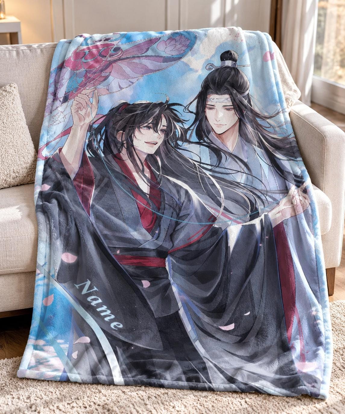 Personalized Mo Dao Zu Shi Flannel Blanket, Wei Wuxian Lan Wangji Art (Custom Name)
