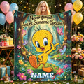 Tweety Blanket, Personalized Tweety Flannel Blanket, Custom Name Looney Tunes Throw Blanket, Cute Cartoon Blanket, Kids Gift