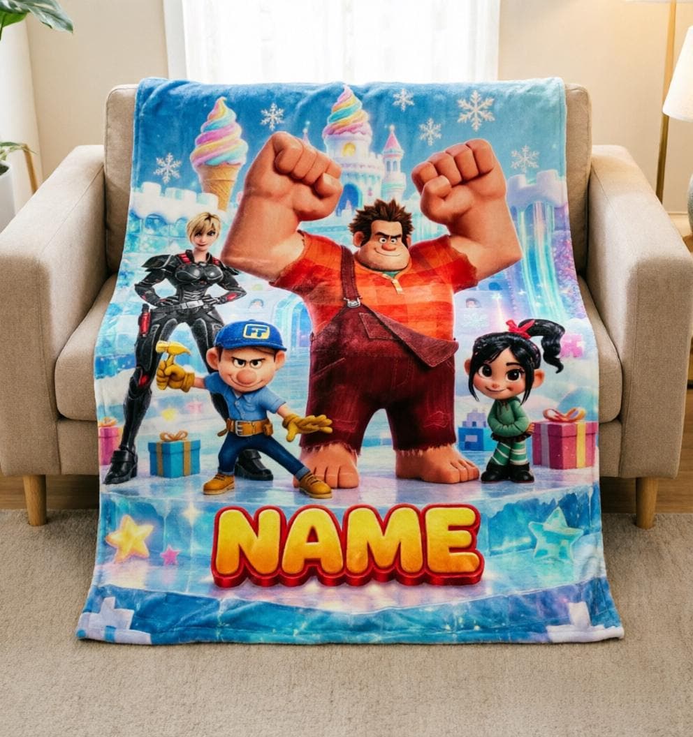 Personalized Wreck-It Ralph Fleece Blanket, Custom Name, Retro Pixel Game Throw