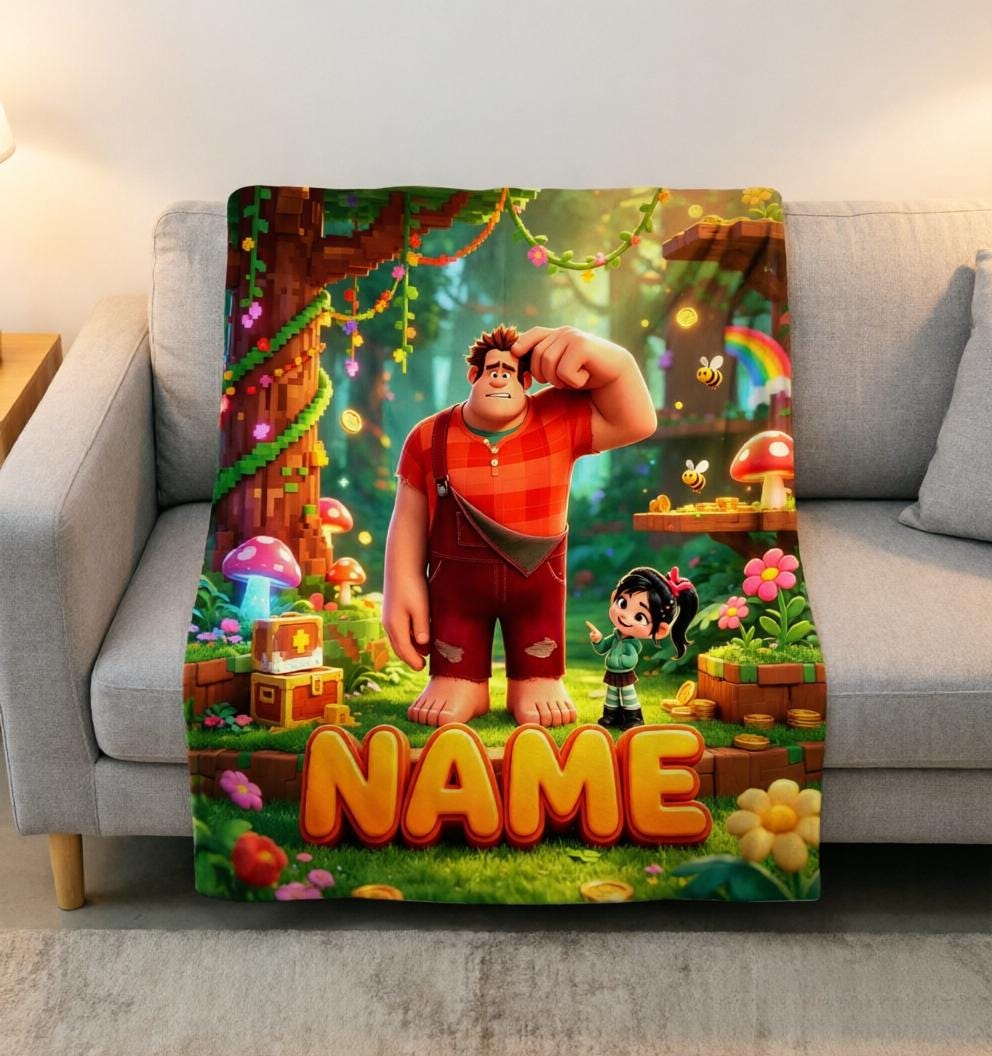 Personalized Wreck-It Ralph Fleece Blanket, Custom Name, Retro Pixel Game Throw