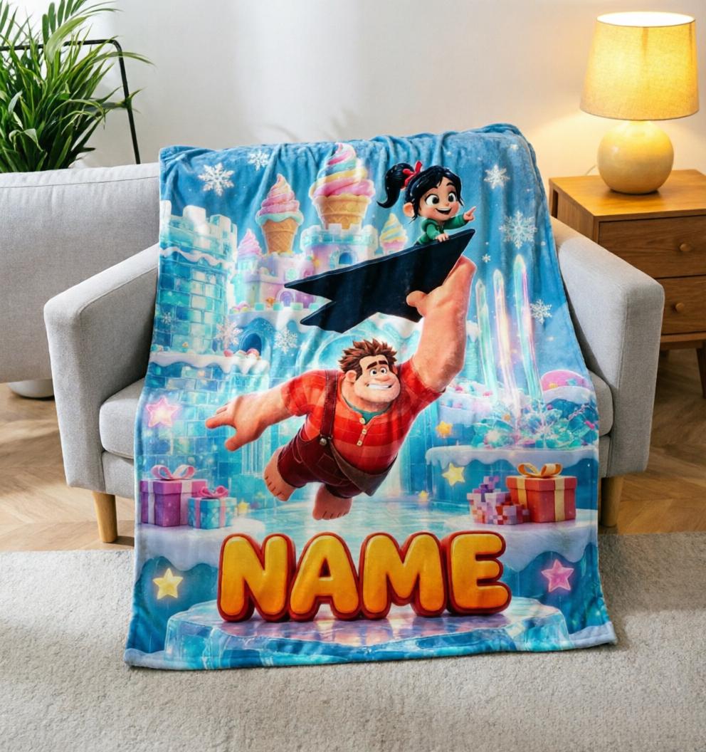 Personalized Wreck-It Ralph Fleece Blanket, Custom Name, Retro Pixel Game Throw