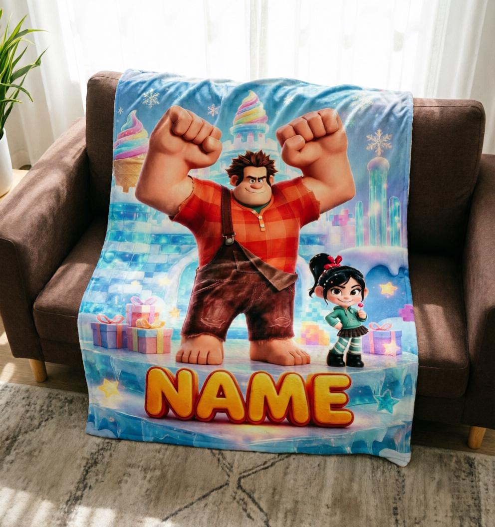 Personalized Wreck-It Ralph Fleece Blanket, Custom Name, Retro Pixel Game Throw