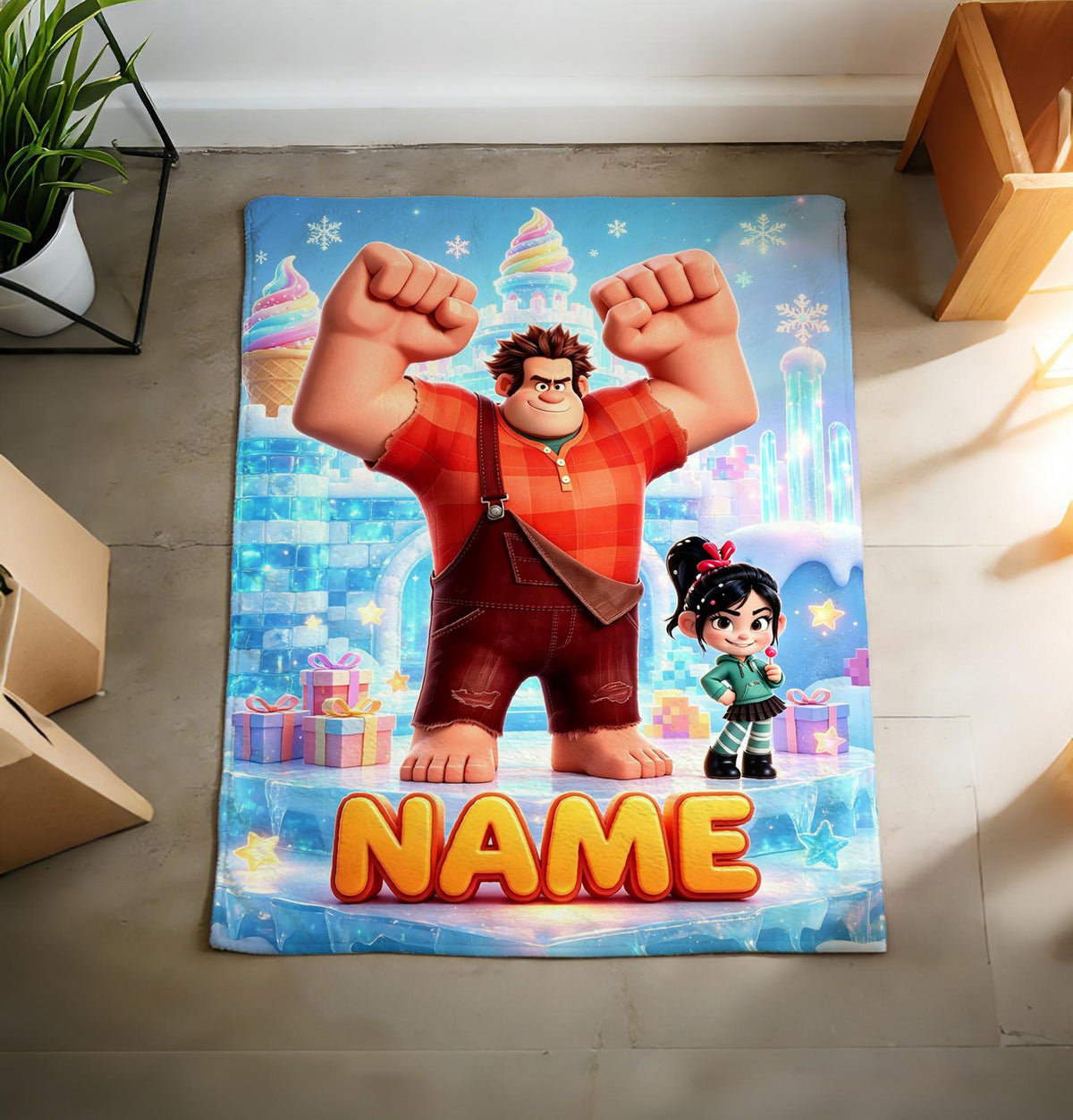 Personalized Wreck-It Ralph Fleece Blanket, Custom Name, Retro Pixel Game Throw