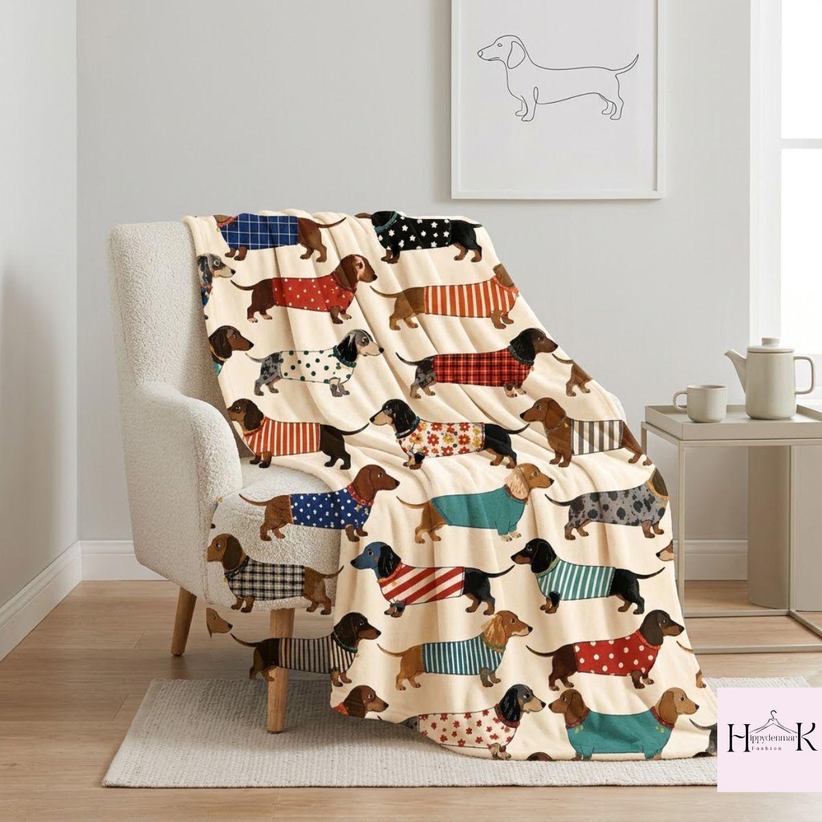 Dachshund Blanket, Wiener Dog Throw Blanket, Cute Sausage Dog Gift for Dachshund Mom Dad, Cozy Dog Lover Home Decor