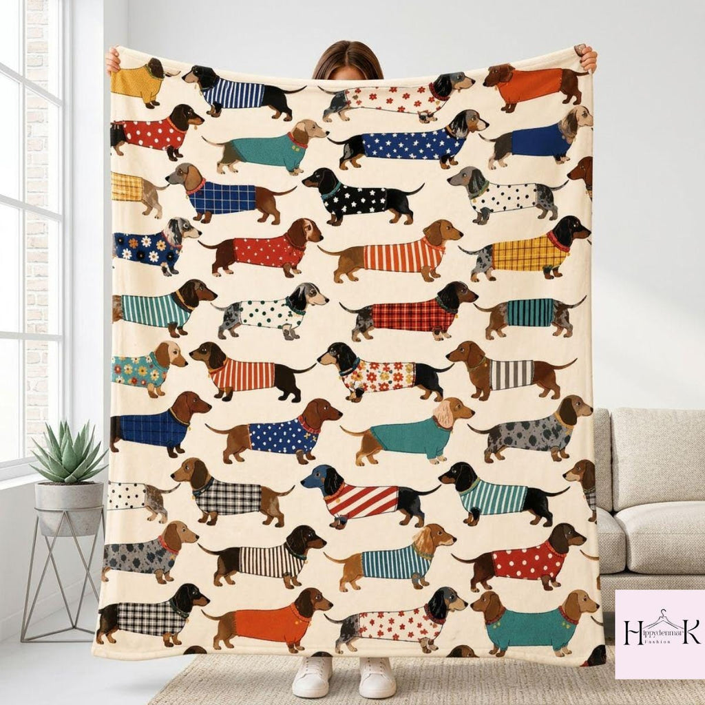 Dachshund Blanket, Wiener Dog Throw Blanket, Cute Sausage Dog Gift for Dachshund Mom Dad, Cozy Dog Lover Home Decor