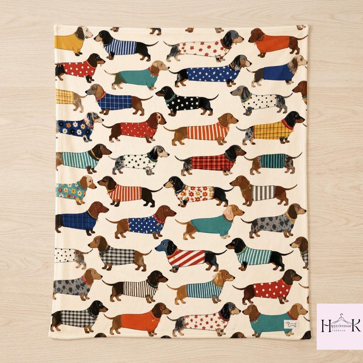 Dachshund Blanket, Wiener Dog Throw Blanket, Cute Sausage Dog Gift for Dachshund Mom Dad, Cozy Dog Lover Home Decor