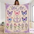 Christian Butterfly Blanket, Bible Verse Floral Throw, You Are Loved Chosen Strong Faith Gift for Women, Inspirational Religious Decor