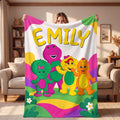 Personalized Purple Dinosaur Blanket, Custom Name Throw for Kids, 90s Nostalgia Toddler Girl Gift, Custom Nursery Bedding, Soft Flannel