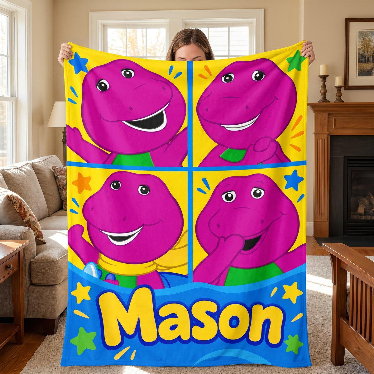Personalized Soft Purple Dinosaur Flannel Blanket, Custom Name Throw Kids Birthday Gift, Nostalgic Nursery Decor Toddler Boy Girl Present