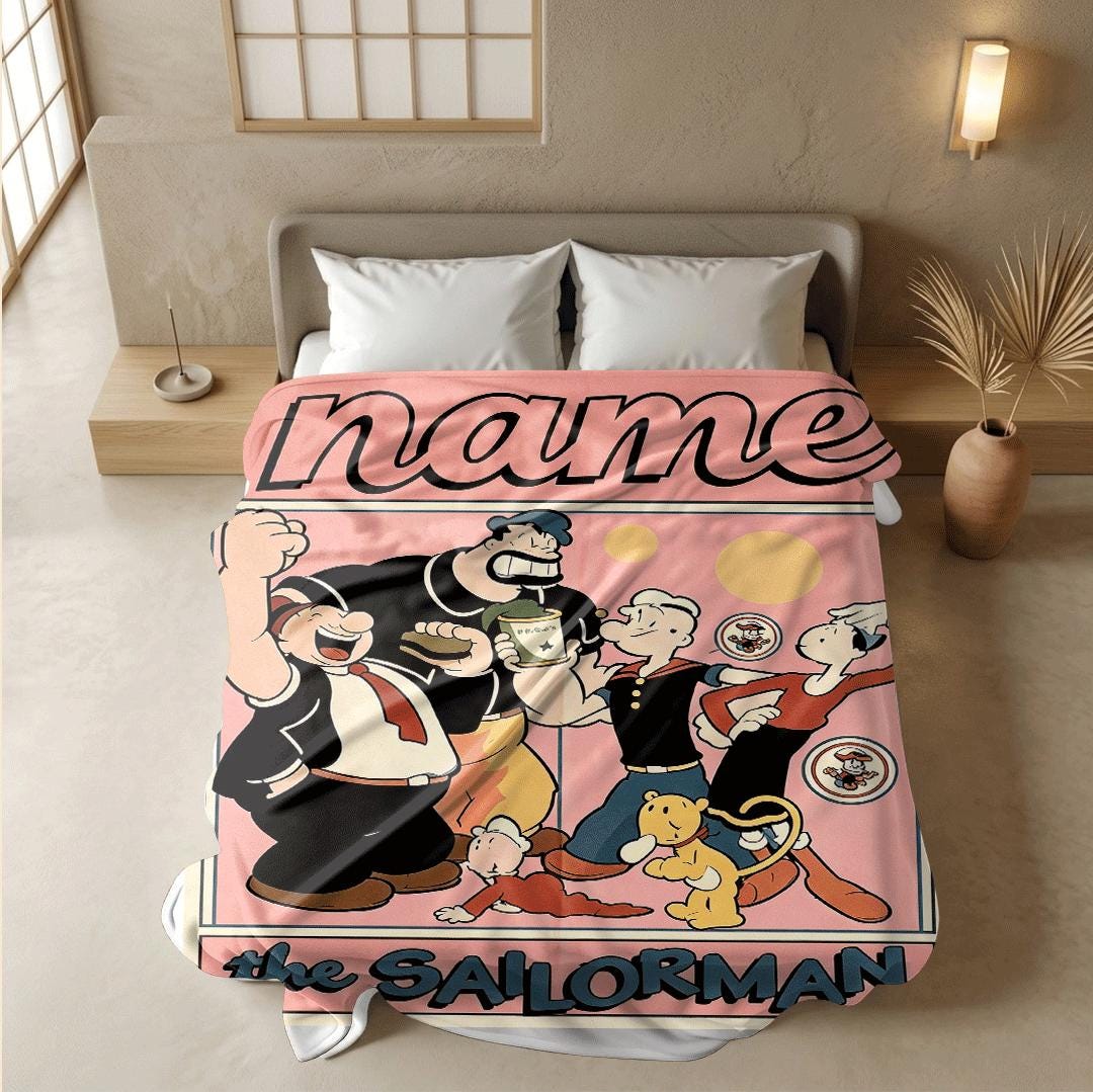 Popeye crew retro print cartoon blanket classic sofa blanket dormitory blanket Customized name all-season blankets anniversary gift