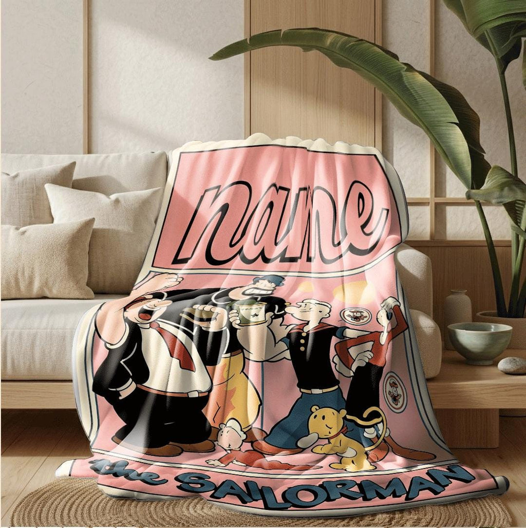 Popeye crew retro print cartoon blanket classic sofa blanket dormitory blanket Customized name all-season blankets anniversary gift