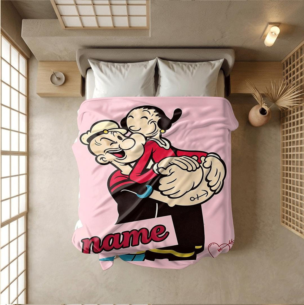 Popeye olive hug print cartoon blanket sweet single blanket portable blanket Customized name lunch break blankets valentine gift