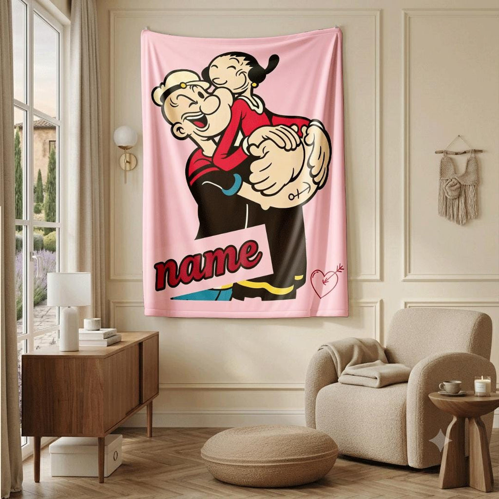 Popeye olive hug print cartoon blanket sweet single blanket portable blanket Customized name lunch break blankets valentine gift
