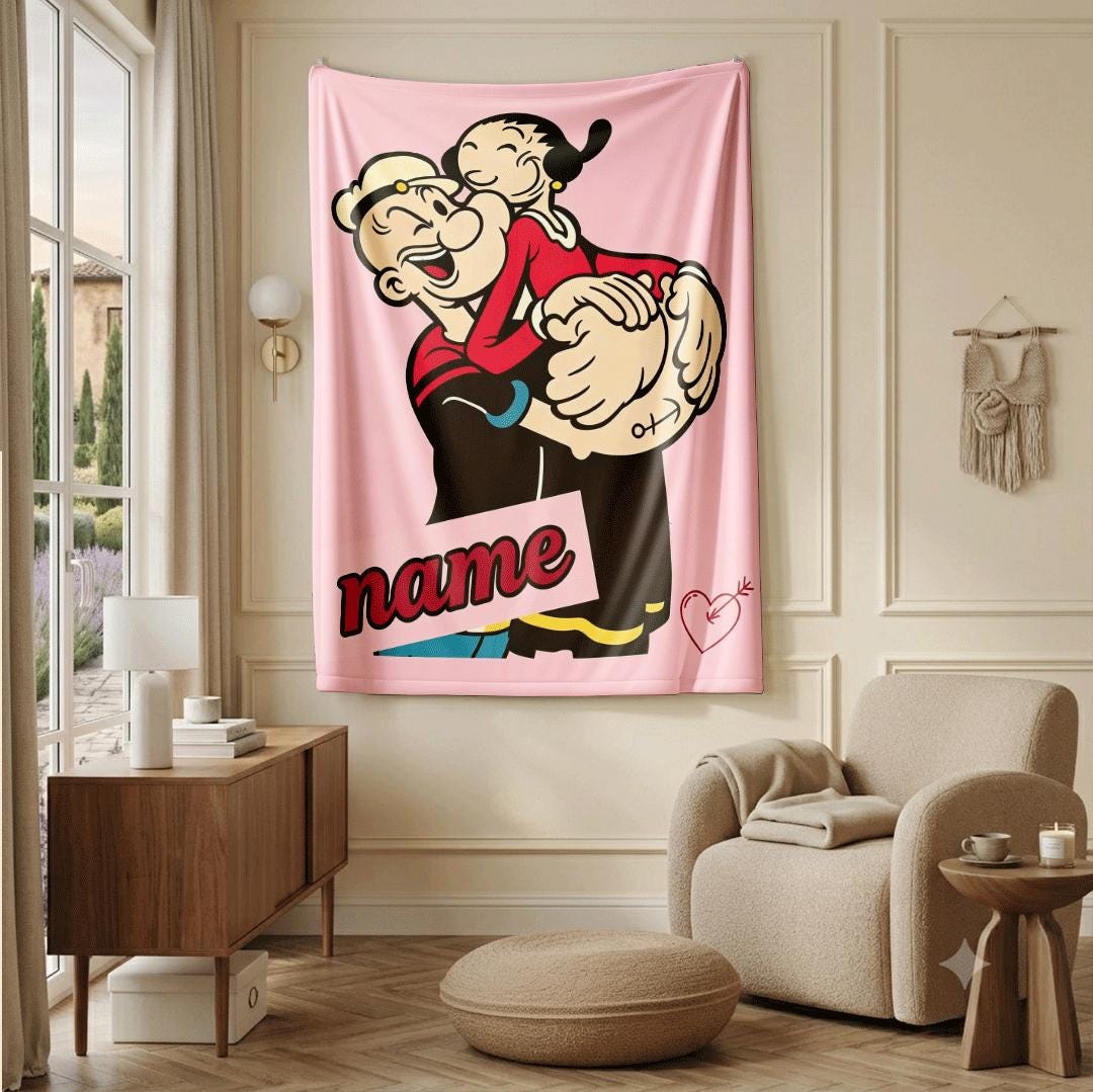 Popeye olive hug print cartoon blanket sweet single blanket portable blanket Customized name lunch break blankets valentine gift