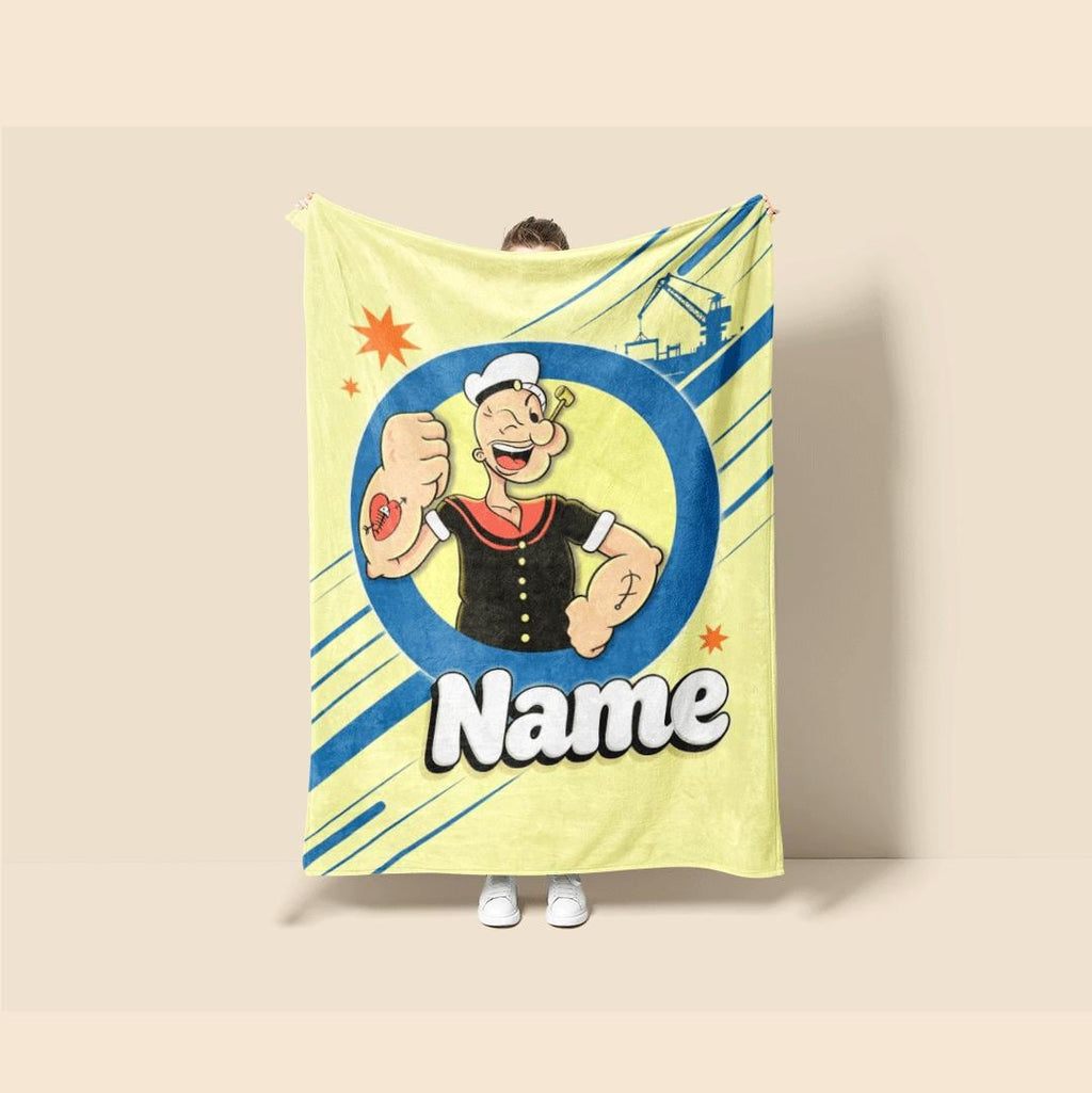 Popeye circle portrait print cartoon blanket lively sofa blanket dormitory blanket Customized name all-season blankets keepsake gift