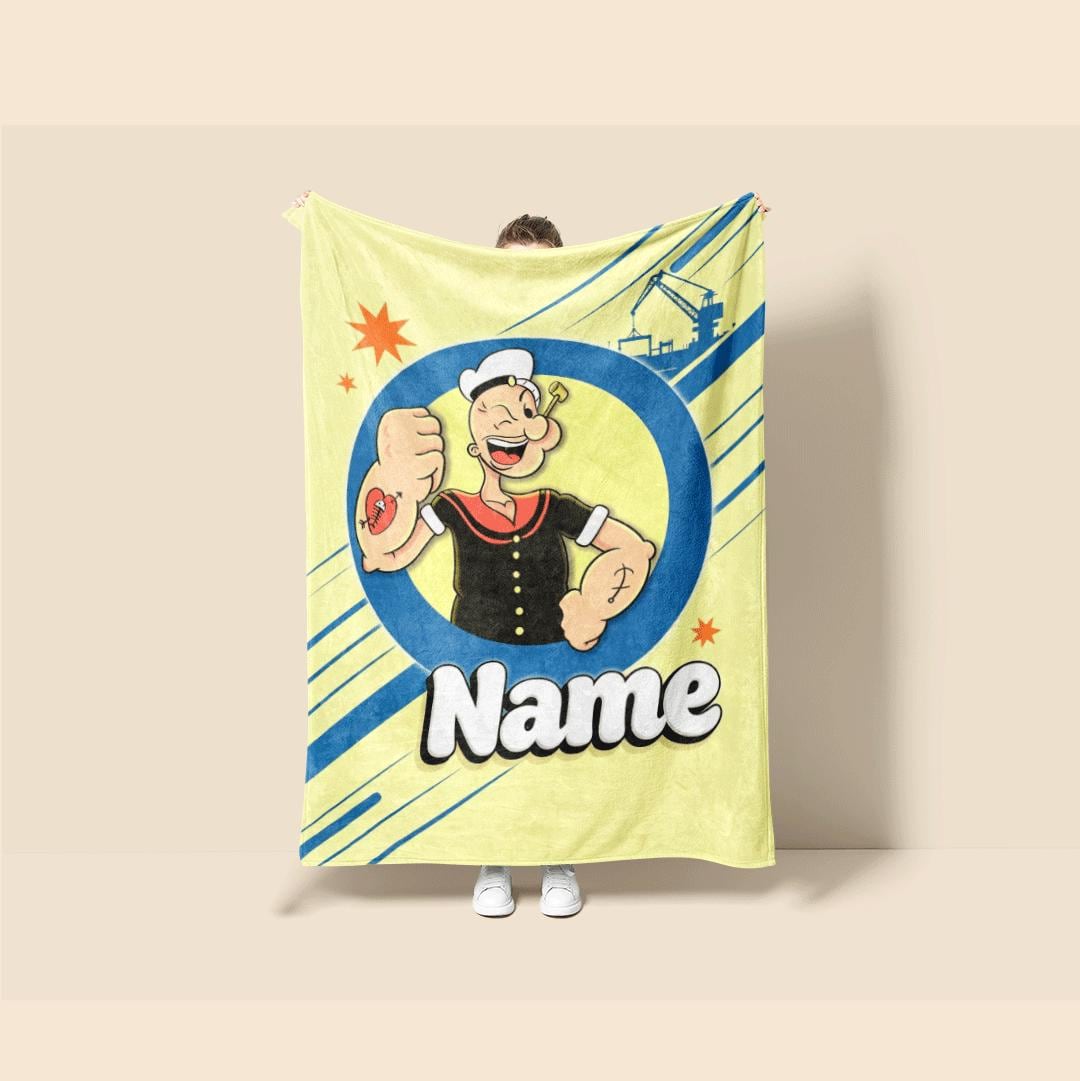 Popeye circle portrait print cartoon blanket lively sofa blanket dormitory blanket Customized name all-season blankets keepsake gift